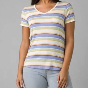 Prana Multicolor Striped V-Neck Tee